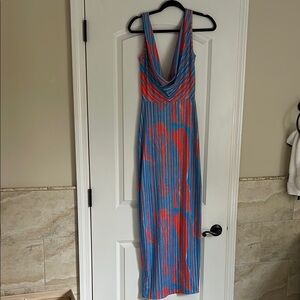 Elegant Blue and Red Women's Dress